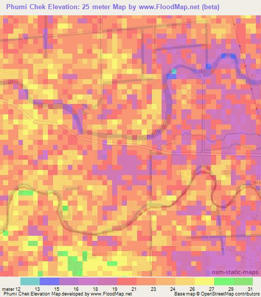 Phumi Chek,Cambodia Elevation Map