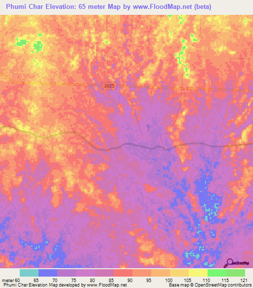Phumi Char,Cambodia Elevation Map