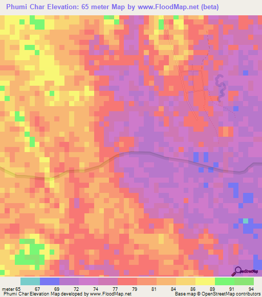 Phumi Char,Cambodia Elevation Map