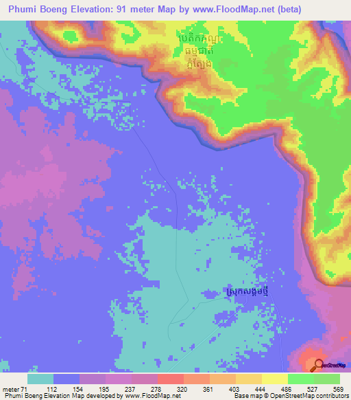 Phumi Boeng,Cambodia Elevation Map