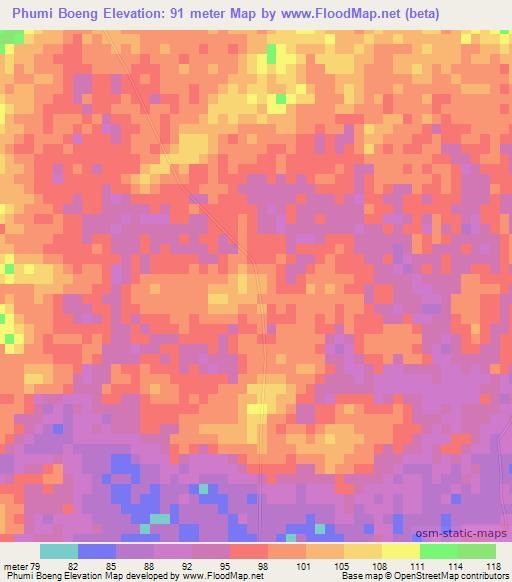 Phumi Boeng,Cambodia Elevation Map