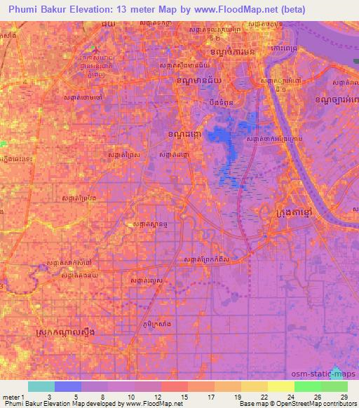Phumi Bakur,Cambodia Elevation Map
