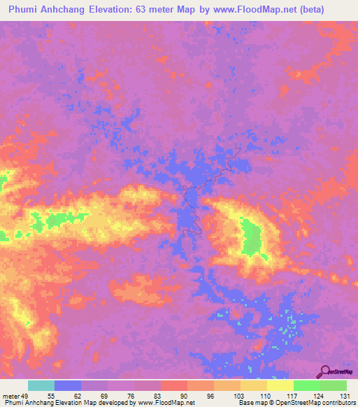 Phumi Anhchang,Cambodia Elevation Map
