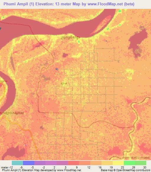 Phumi Ampil (1),Cambodia Elevation Map