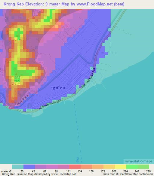 Krong Keb,Cambodia Elevation Map