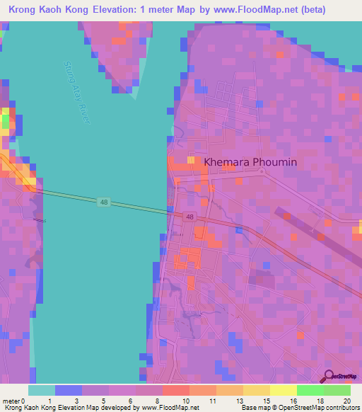 Krong Kaoh Kong,Cambodia Elevation Map