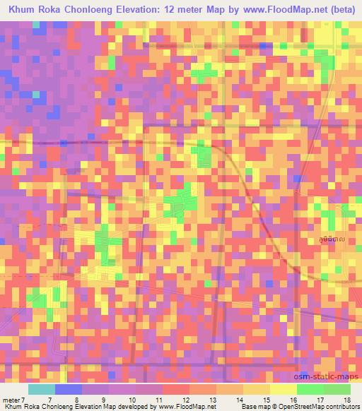 Khum Roka Chonloeng,Cambodia Elevation Map