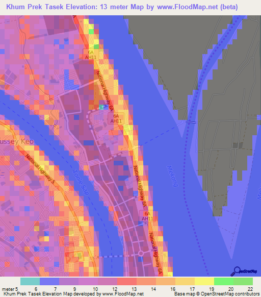 Khum Prek Tasek,Cambodia Elevation Map