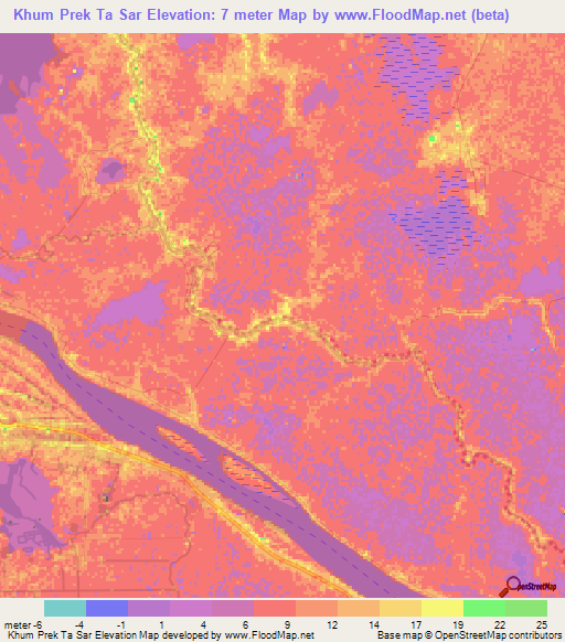 Khum Prek Ta Sar,Cambodia Elevation Map