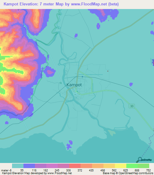 Kampot,Cambodia Elevation Map