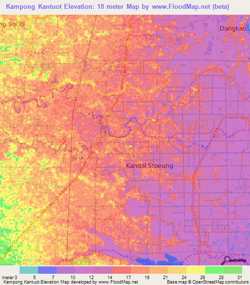 Kampong Kantuot,Cambodia Elevation Map