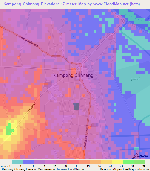 Kampong Chhnang,Cambodia Elevation Map