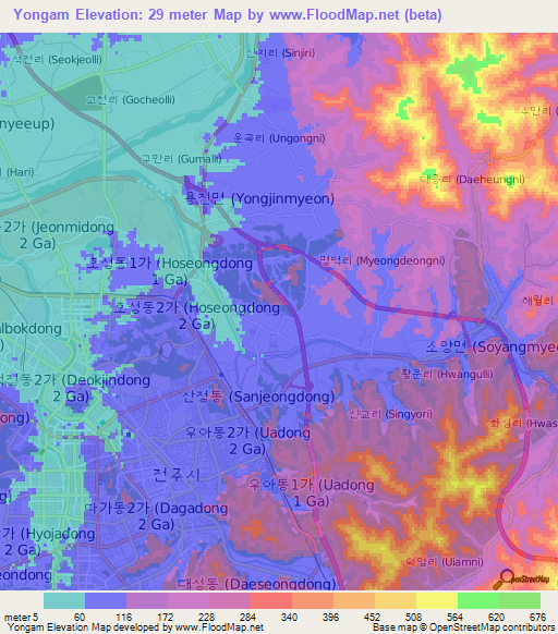 Yongam,South Korea Elevation Map