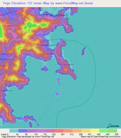 Yegu,South Korea Elevation Map
