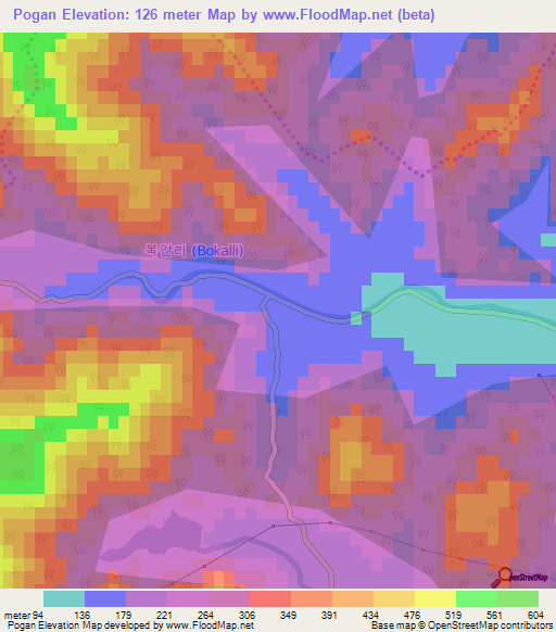 Pogan,South Korea Elevation Map