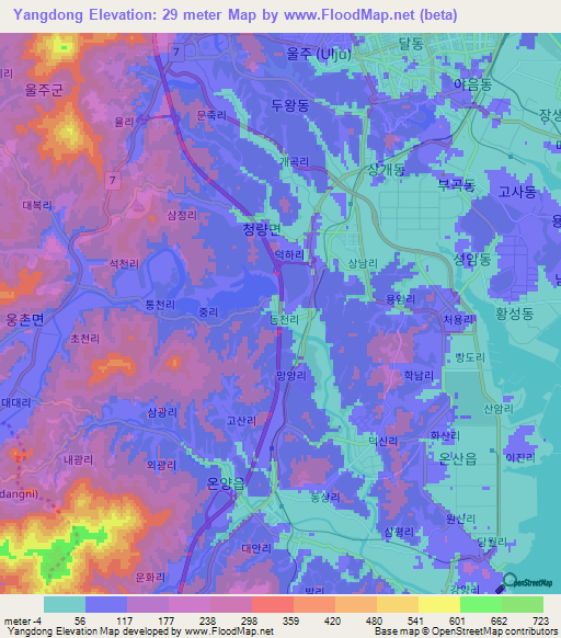 Yangdong,South Korea Elevation Map