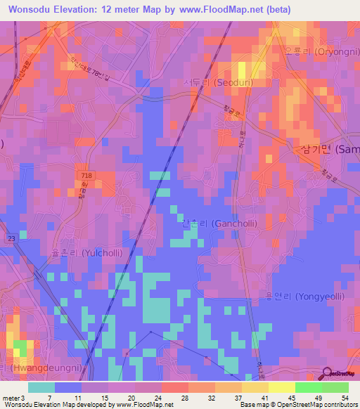 Wonsodu,South Korea Elevation Map