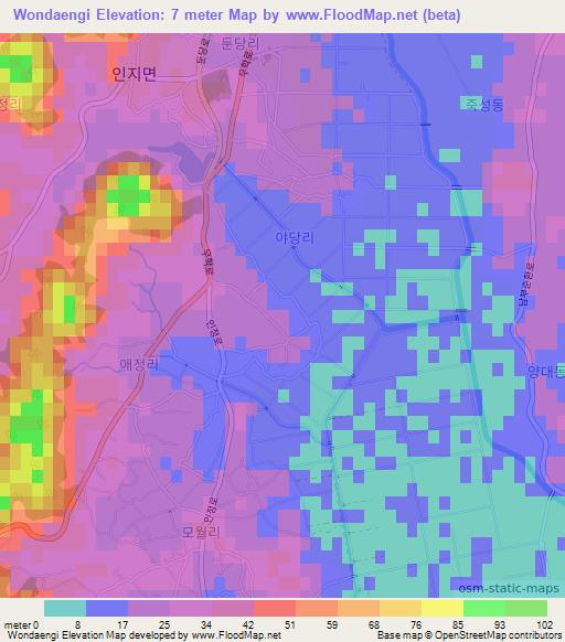 Wondaengi,South Korea Elevation Map