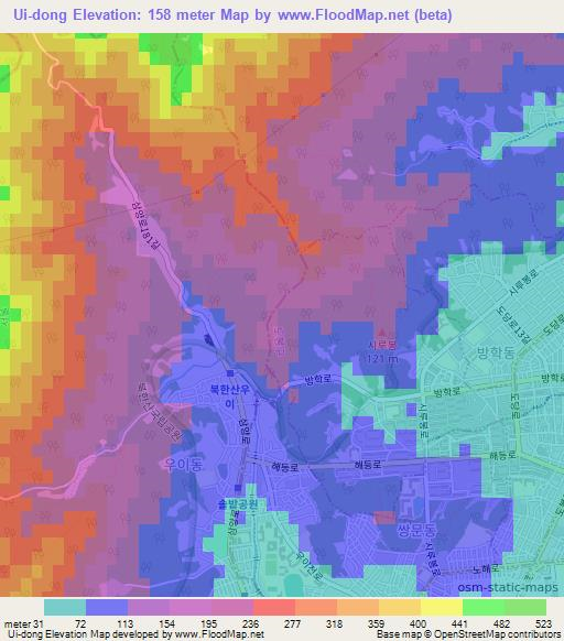Ui-dong,South Korea Elevation Map