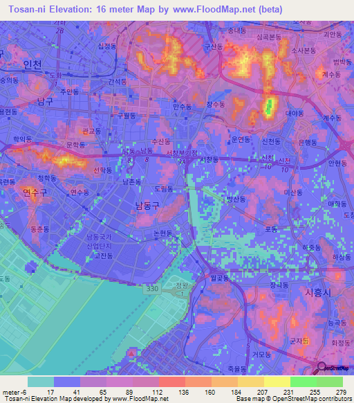 Tosan-ni,South Korea Elevation Map