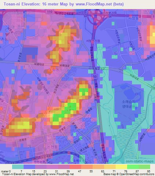 Tosan-ni,South Korea Elevation Map