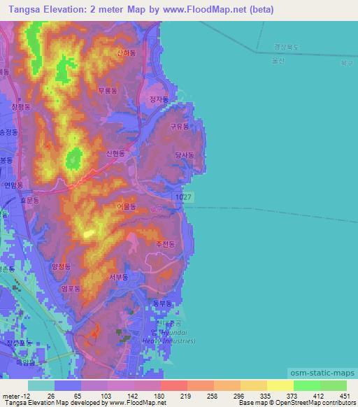 Tangsa,South Korea Elevation Map