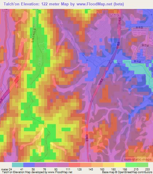 Talch'on,South Korea Elevation Map