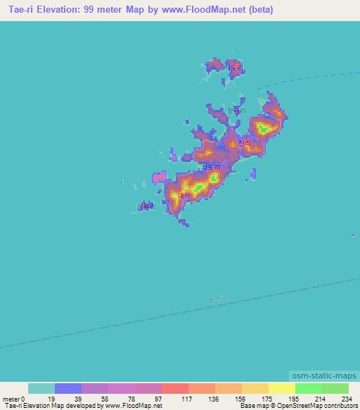 Tae-ri,South Korea Elevation Map