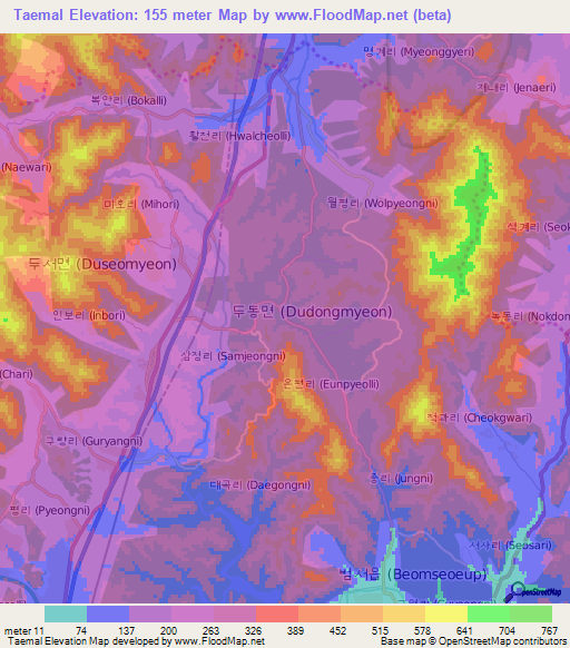 Taemal,South Korea Elevation Map