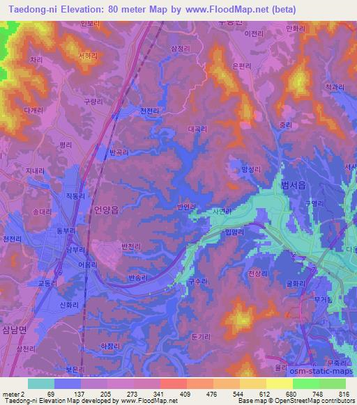 Taedong-ni,South Korea Elevation Map