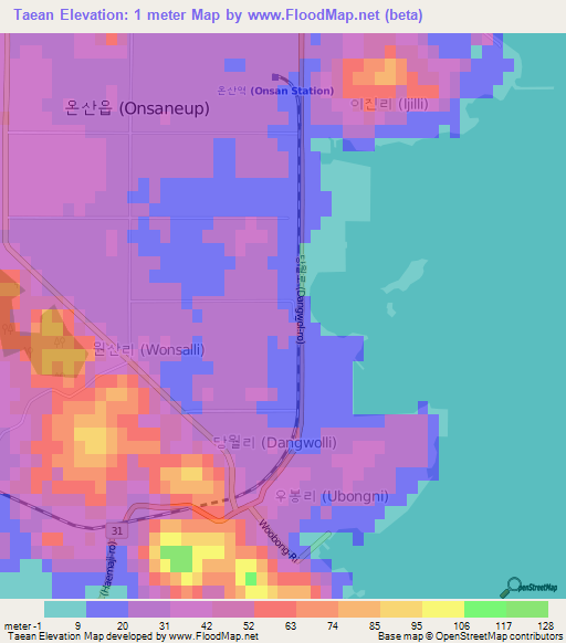 Taean,South Korea Elevation Map