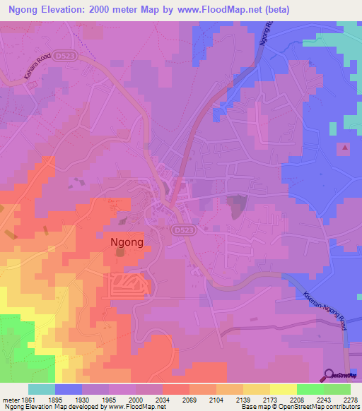 Ngong,Kenya Elevation Map