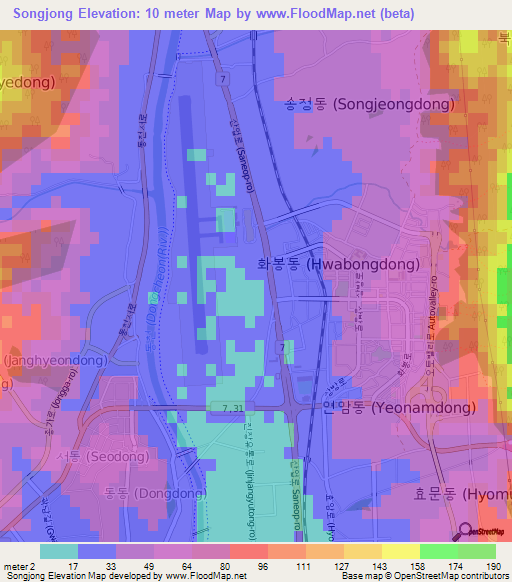 Songjong,South Korea Elevation Map