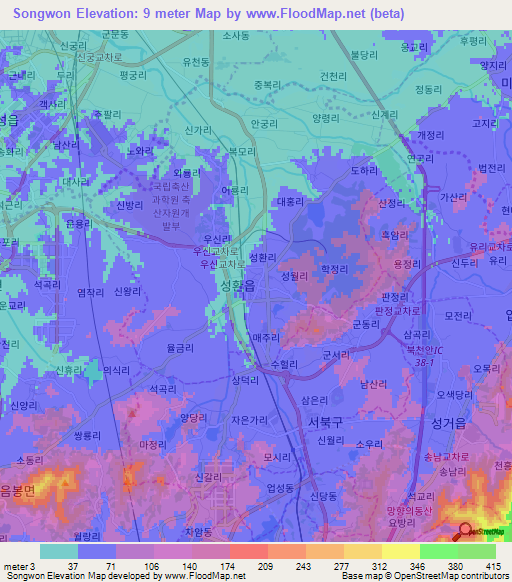 Songwon,South Korea Elevation Map