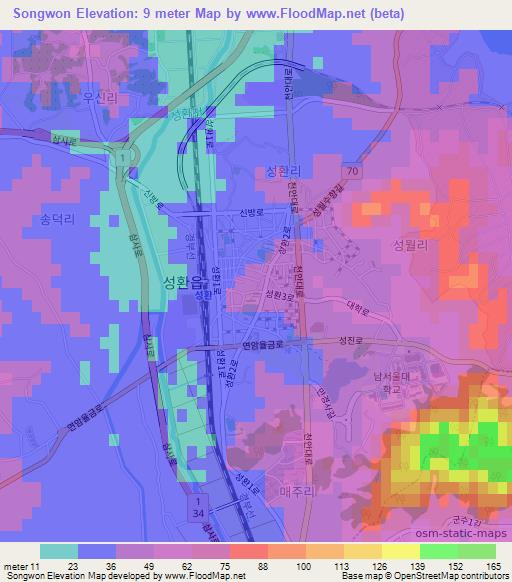 Songwon,South Korea Elevation Map
