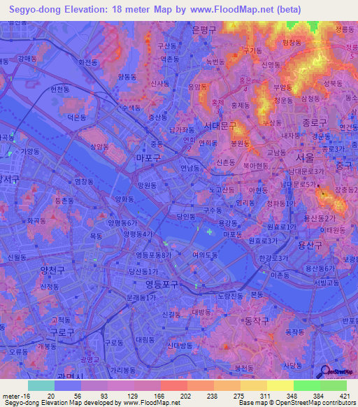 Segyo-dong,South Korea Elevation Map