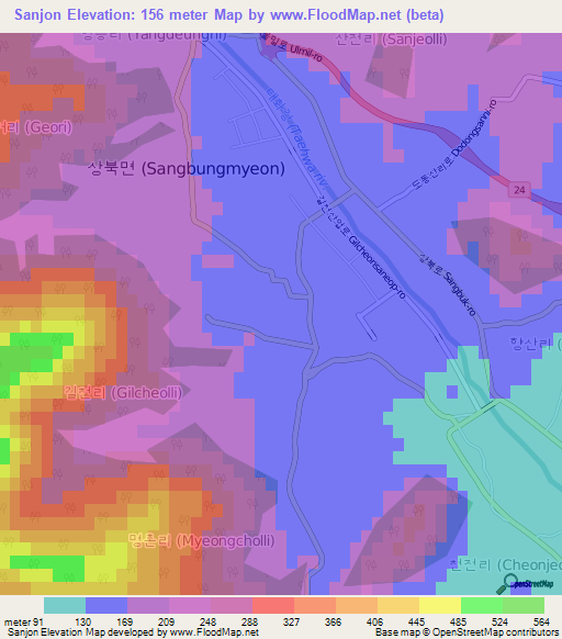Sanjon,South Korea Elevation Map