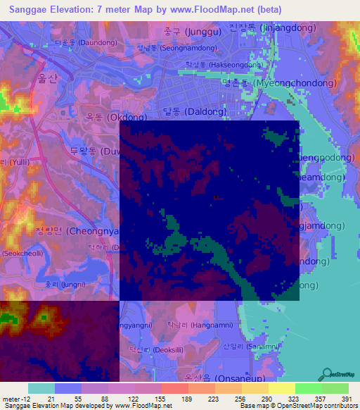 Sanggae,South Korea Elevation Map