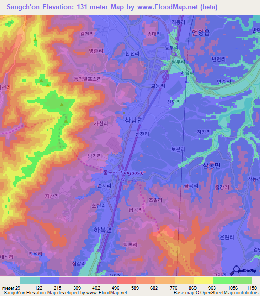 Sangch'on,South Korea Elevation Map