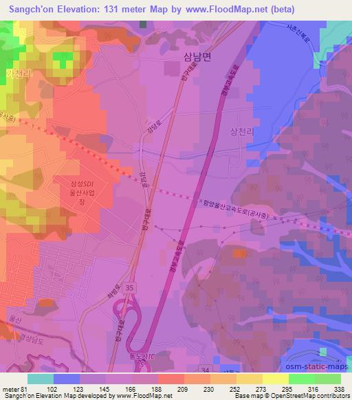 Sangch'on,South Korea Elevation Map