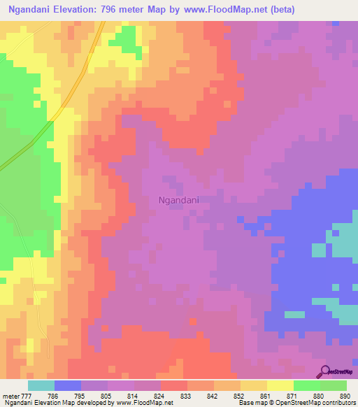 Ngandani,Kenya Elevation Map