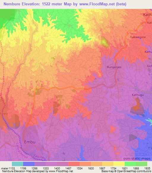 Nembure,Kenya Elevation Map