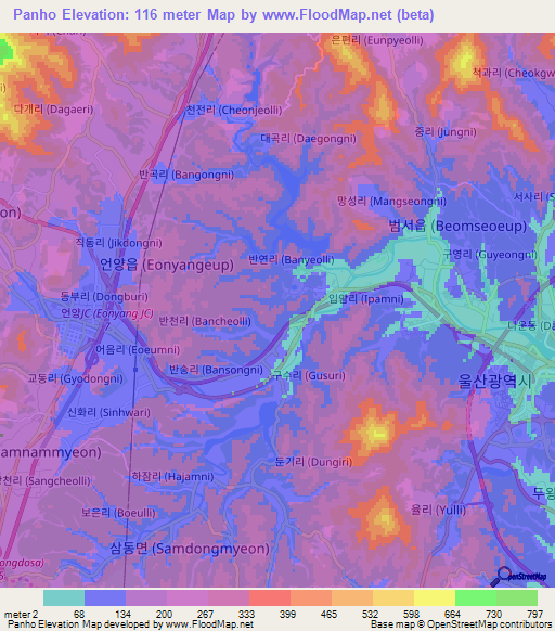 Panho,South Korea Elevation Map