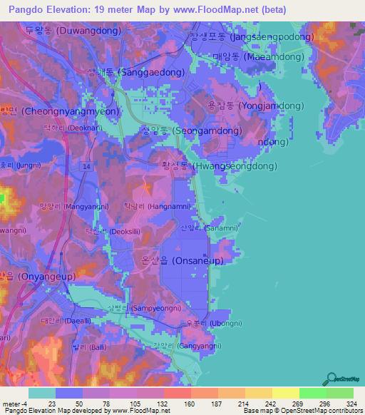 Pangdo,South Korea Elevation Map
