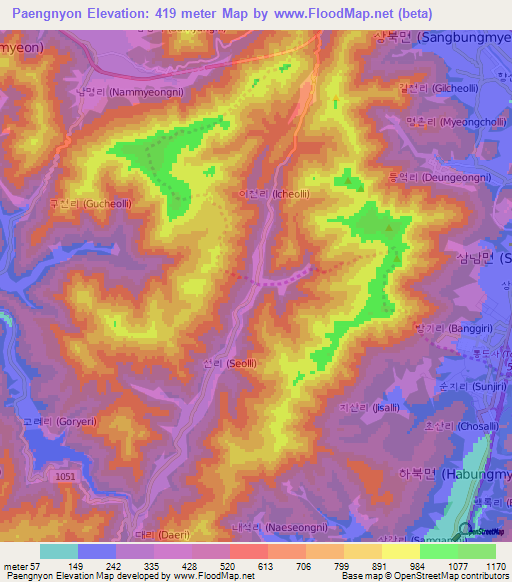 Paengnyon,South Korea Elevation Map