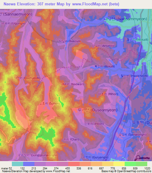 Naewa,South Korea Elevation Map