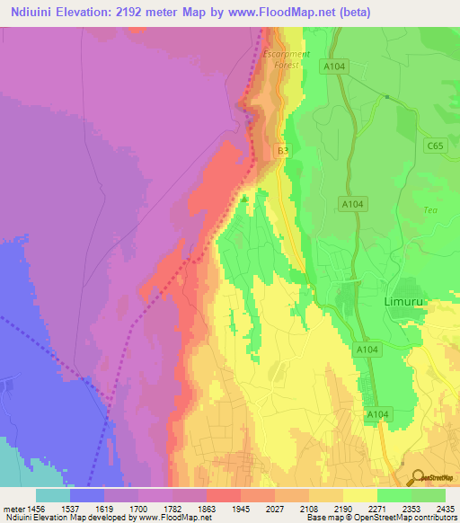 Ndiuini,Kenya Elevation Map