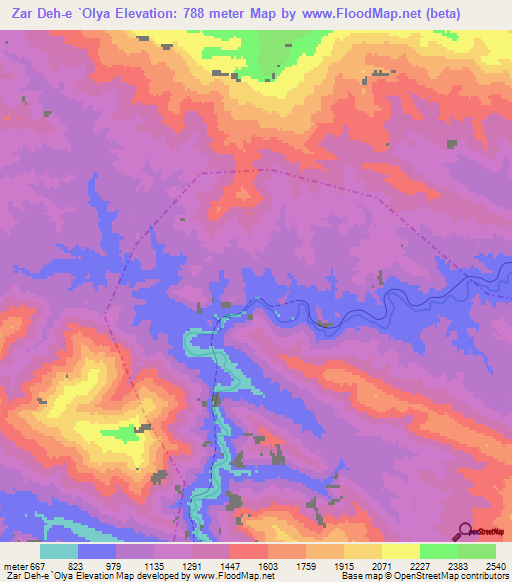 Zar Deh-e `Olya,Iran Elevation Map