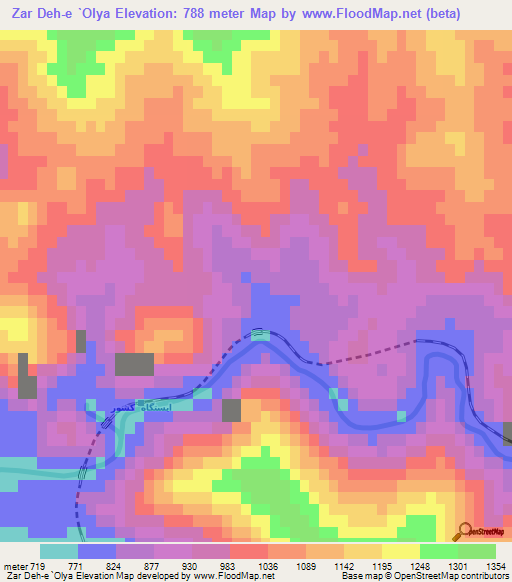 Zar Deh-e `Olya,Iran Elevation Map