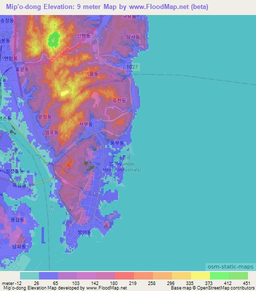 Mip'o-dong,South Korea Elevation Map